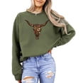 thumbnail image 1 of Western Longhorn Skull Sweatshirt for Women Vintage Cow Skull Graphic Pullover Army Green Sweatshirt Adult X-Large, 1 of 7