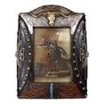 thumbnail image 1 of Western Longhorn Tooled Silver Concho Turquoise Gems Picture Photo Frame 5"X7", 1 of 10