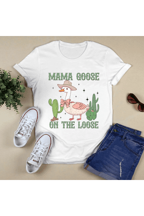 Western Mama Goose On The Loose Silly Goose Cowgirl Mom Classic Tshirt Vintage Tee US Size S-3XL