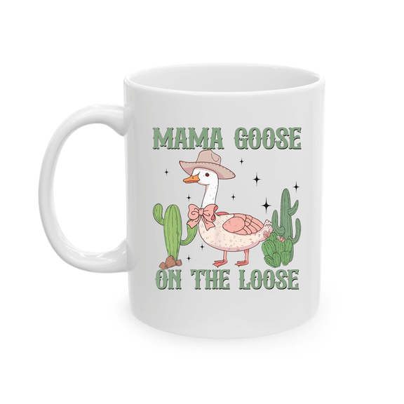 Western Mama Goose On The Loose Silly Goose Cowgirl Mom Mug For Coffee Lover, Funny Ceramic Mug 11Oz-15Oz