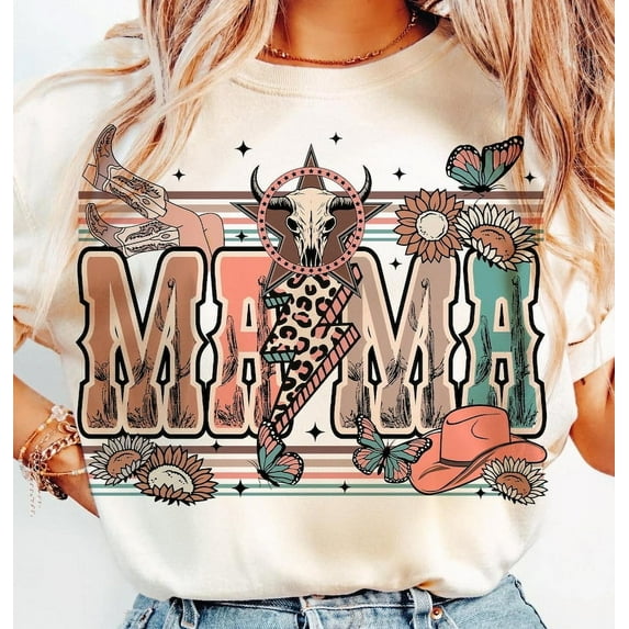 Western Mama T-Shirt, Howdy Cowhide Graphic Tee, Coquette Cow Print Shirt, Mother’s Day Trendy Ranch Style Mama T-Shirt