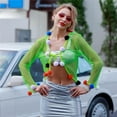 thumbnail image 1 of Western Mania 14669 Mesh Top with Sleeves with Multi Color Fur Balls, Green - One Size, 1 of 1