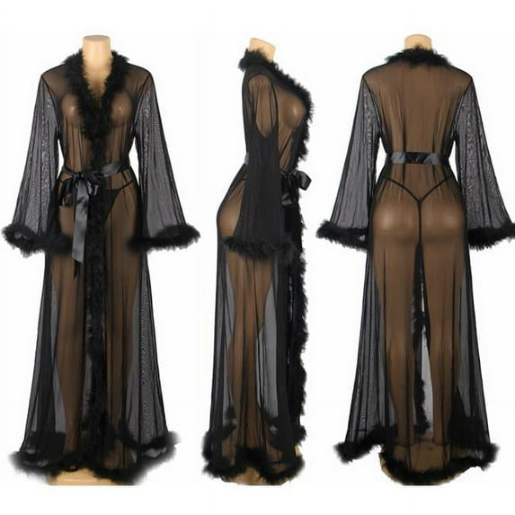 Western Mania 19051-BK-SM Long Sheer Robe - Black - Small & Medium