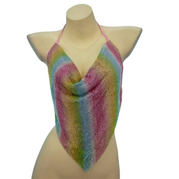 Western Mania 8455-MLT V-Shape Rhinestone Top, Multi Color