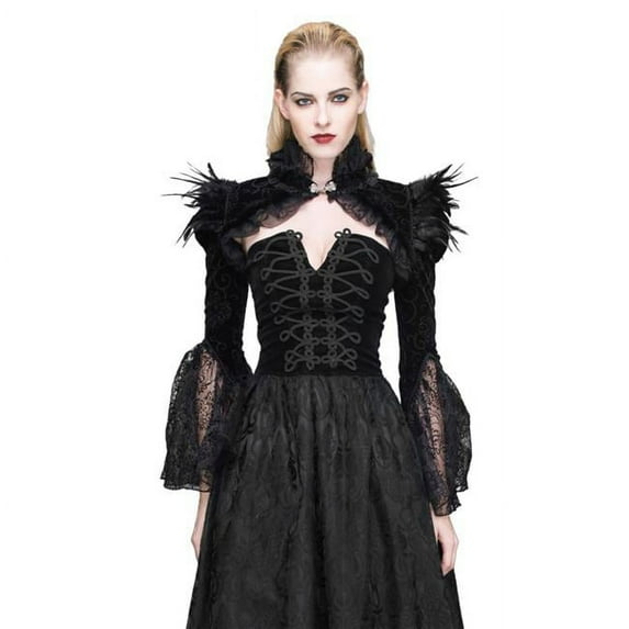 Western Mania CA5-L Vintage Gothic Short Feather Cape, Black - Large