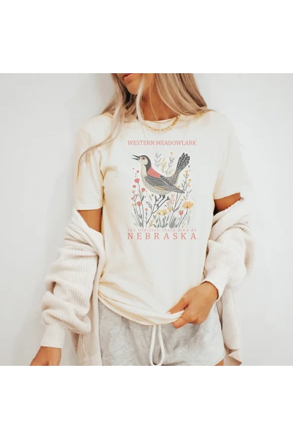 Western Meadowlark State Bird Graphic Tee Naturalist Illustration Size S-5Xl Heygategoo Tee
