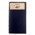 thumbnail image 1 of Western Men Black Genuine Leather Ostrich CowFur Metal Emblem Tooled Long Wallet, 1 of 4