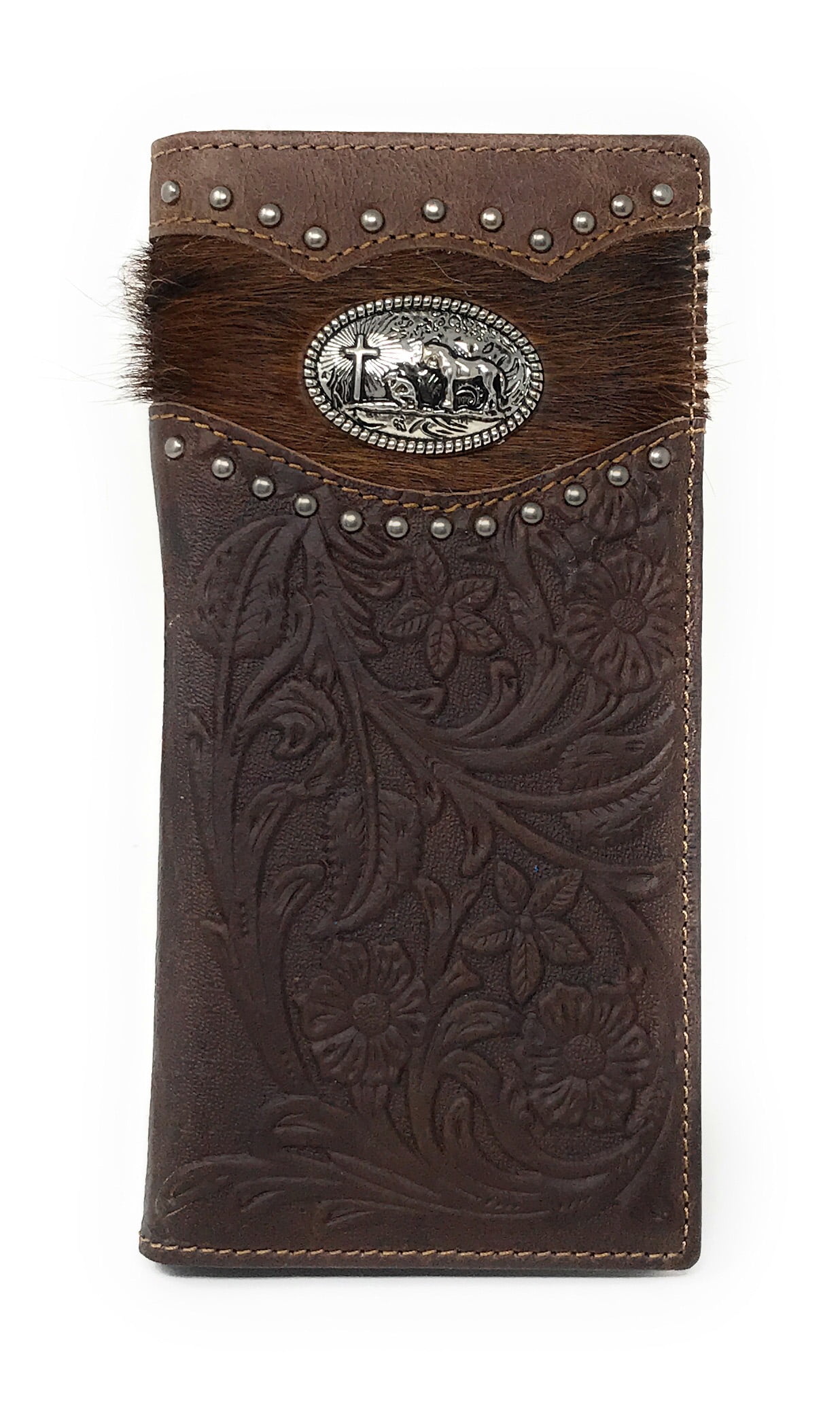 Western Men Ostrich Genuine Leather Praying Cowboy Long Cowhide Stud ...