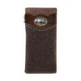 thumbnail image 1 of Western Men Ostrich Genuine Leather Praying Cowboy Long Cowhide Stud Bifold Wallet, 1 of 3