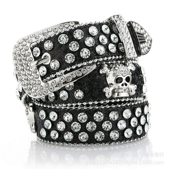 Western Men and Women Rhinestone Belts Bling Crystal Studded Belt with Skulls | Western Cowgirl Cowboy Belt