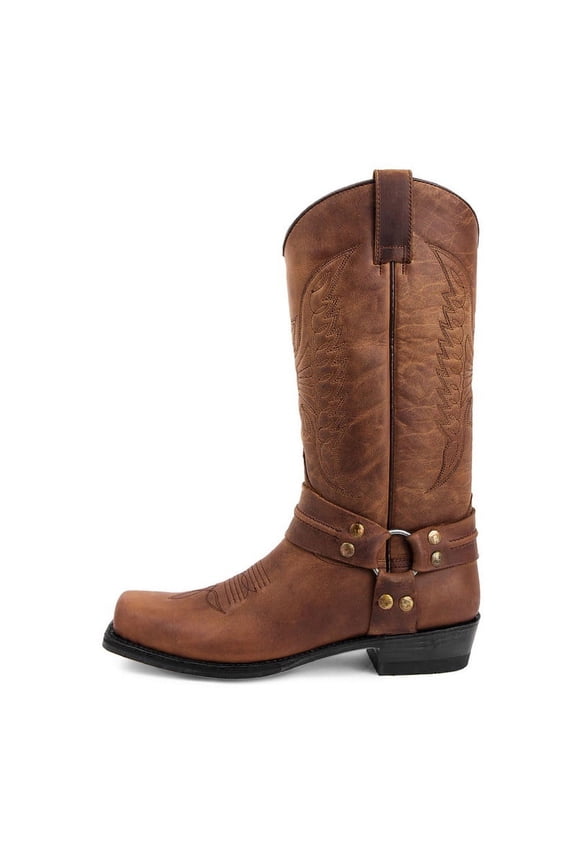 Western Men's Boots with Classic Embroidered Cowboy Boots for Men Retro Slip Resistant Pointed Toe Chunky Heel Mid Calf Pull On Boots