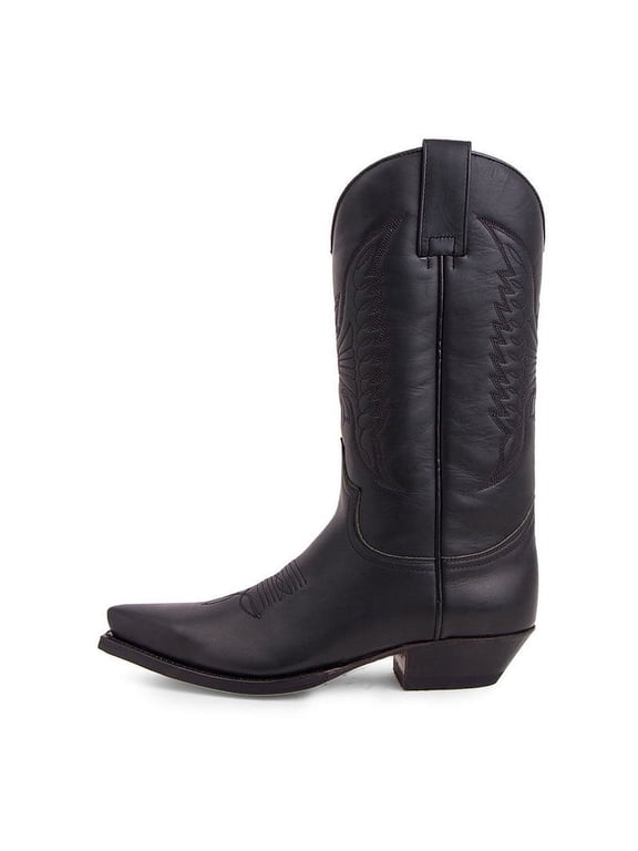 Western Men's Boots with Classic Embroidered Cowboy Boots for Men Retro Slip Resistant Pointed Toe Chunky Heel Mid Calf Pull On Boots