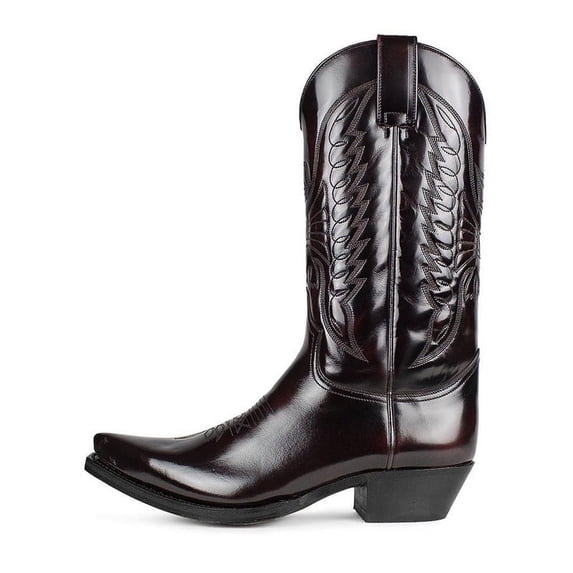 Western Men's Boots with Classic Embroidered Cowboy Boots for Men Retro Slip Resistant Pointed Toe Chunky Heel Mid Calf Pull On Boots