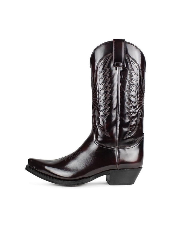 Western Men's Boots with Classic Embroidered Cowboy Boots for Men Retro Slip Resistant Pointed Toe Chunky Heel Mid Calf Pull On Boots
