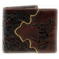 thumbnail image 1 of Western Men's Cowboy Leather Floral Tooled Laser Cut Multi Emblem Short Wallet in Multi Colors, 1 of 4
