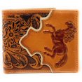 thumbnail image 1 of Western Men's Cowboy Leather Floral Tooled Laser Cut Multi Emblem Short Wallet in Multi Colors, 1 of 4