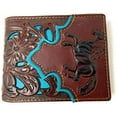 thumbnail image 1 of Western Men's Leather Horse Floral Tooled Laser Cut Lone Star Short Wallet in 9 colors, 1 of 1