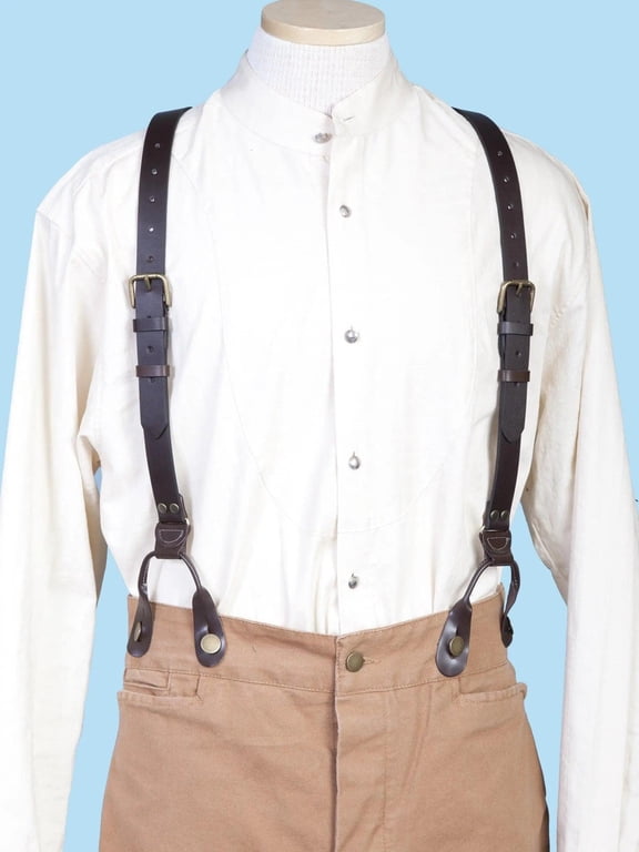 Western Mens Suspenders Leather Y Back Attachment Loops 540765