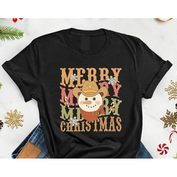 Western Merry Christmas T-Shirt – Cowgirl Cowboy Christmas Tee – Rustic Holiday Graphic Shirt