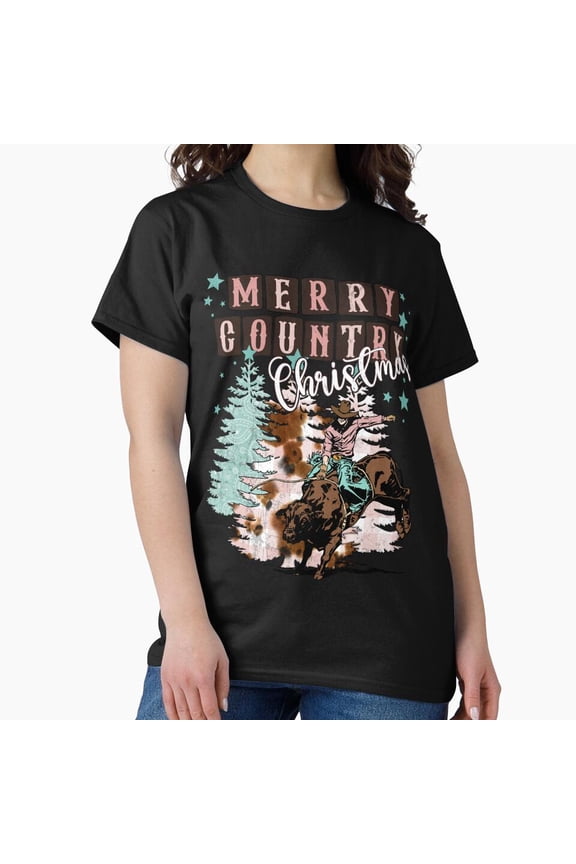 Western Merry Country Christmas Rustic Holiday Cowboy Spirit Unisex T-Shirt, up to size 5XL