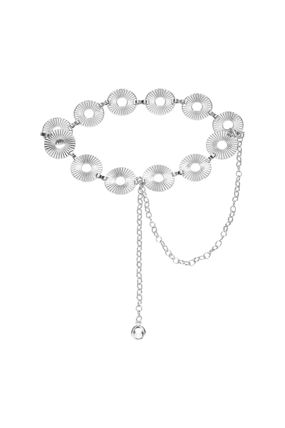 Western Metal Concho Chain Belt, Chain Waist Belts for Women Dresses Jeans Country Concert Outfit, Silver Circle