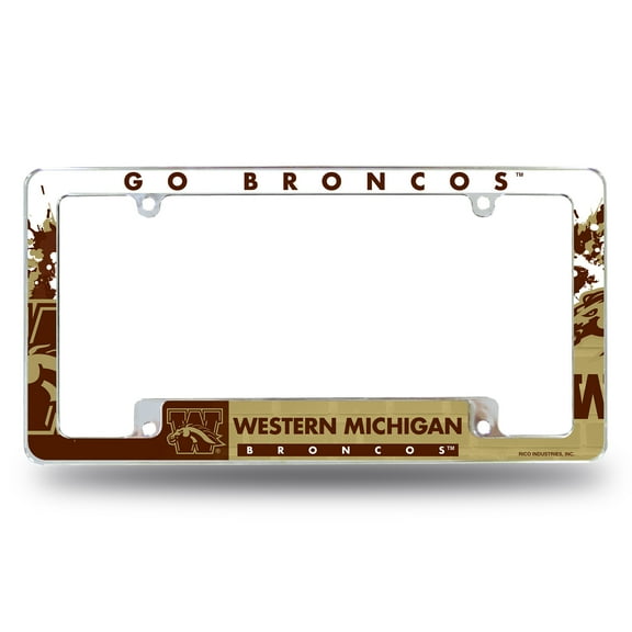 Western Michigan University Broncos Metal License Plate Frame Tag Cover All Over Design 12x6 Inch