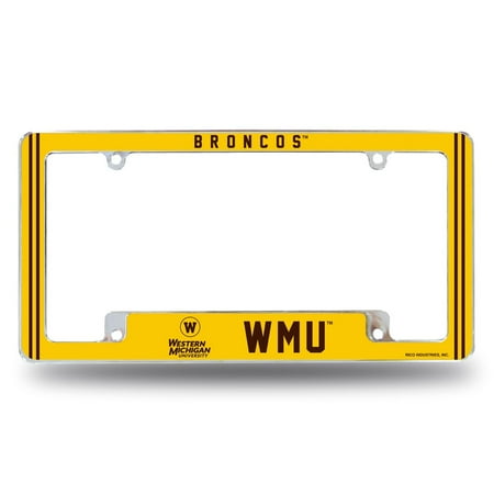Western Michigan University Chrome Metal License Plate Frame with Full Frame Team Color Graphics