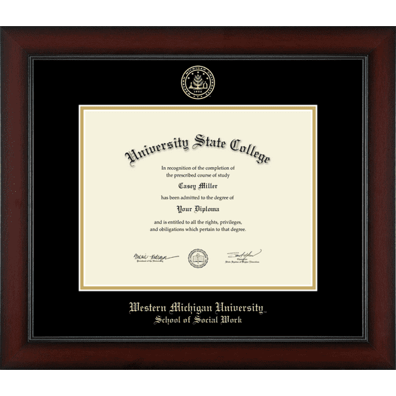 Western Michigan University School of Social Work Diploma Frame, Document Size 11" x 8.5"
