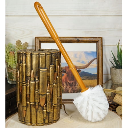 Western Military Rifle Ammo Shells Gold Tone Bullets Toilet Brush and Holder Set