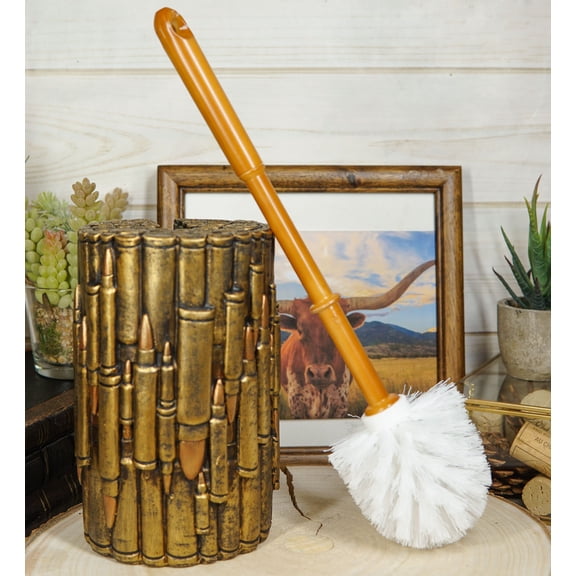 Western Military Rifle Ammo Shells Gold Tone Bullets Toilet Brush and Holder Set