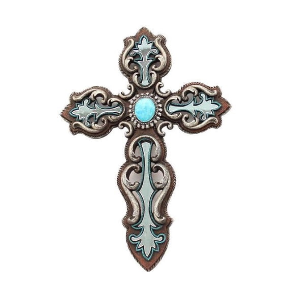 Western Moments 94281 Wall Cross Mirror, Turquoise - 8.50 x 12 in.