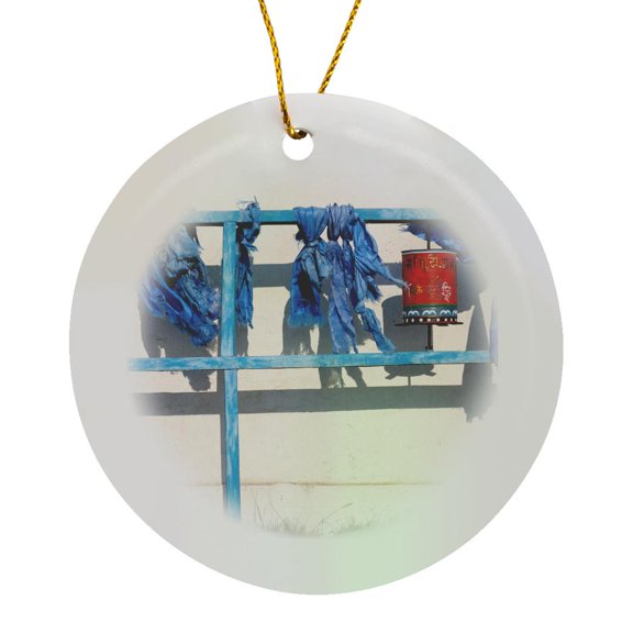 3drose, Western Mongolia. Prayer Flags on Stupa., Circle Porcelain Ornament
