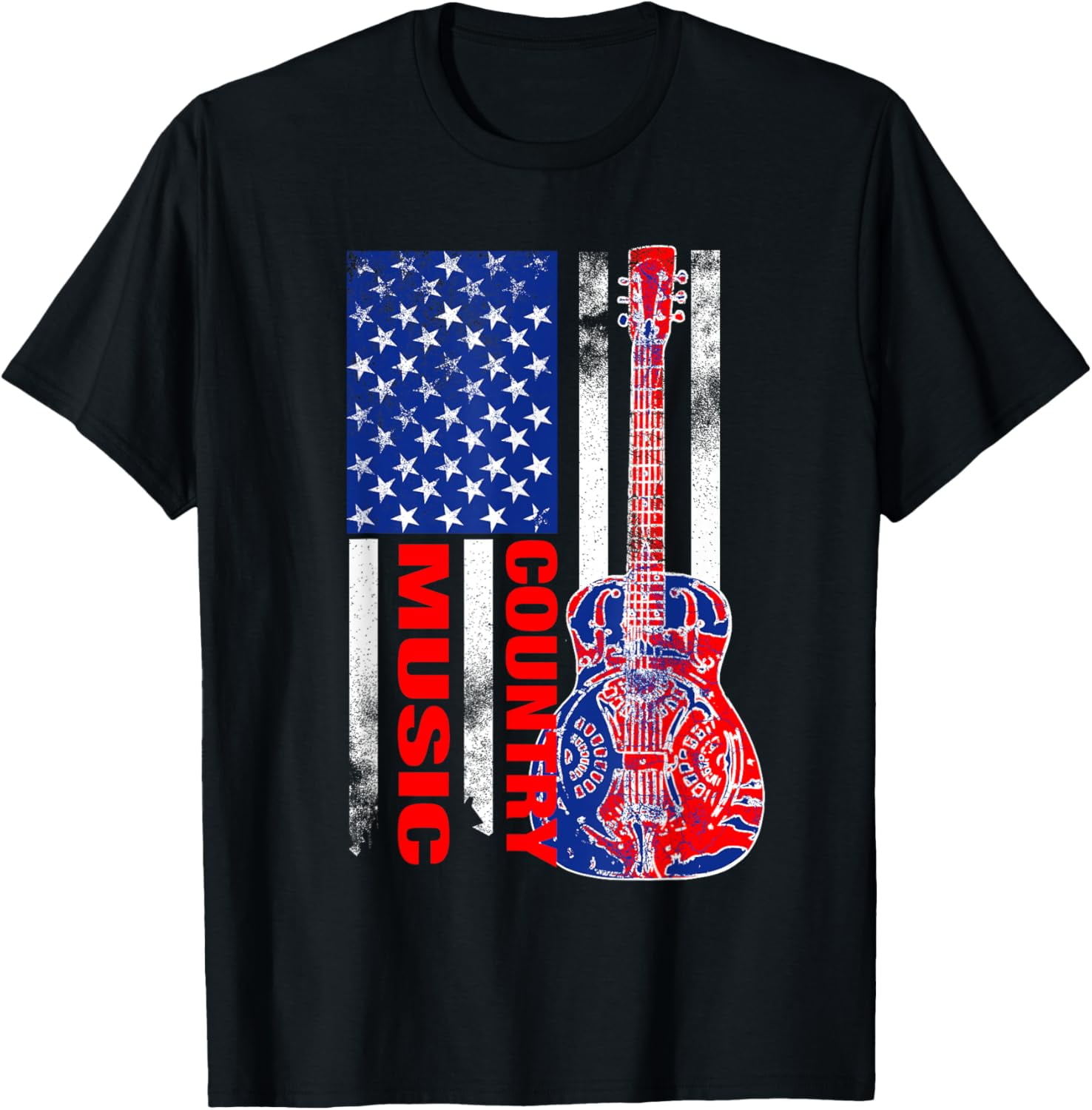 Western Music the American Flag and Steel Guitar TShirtL