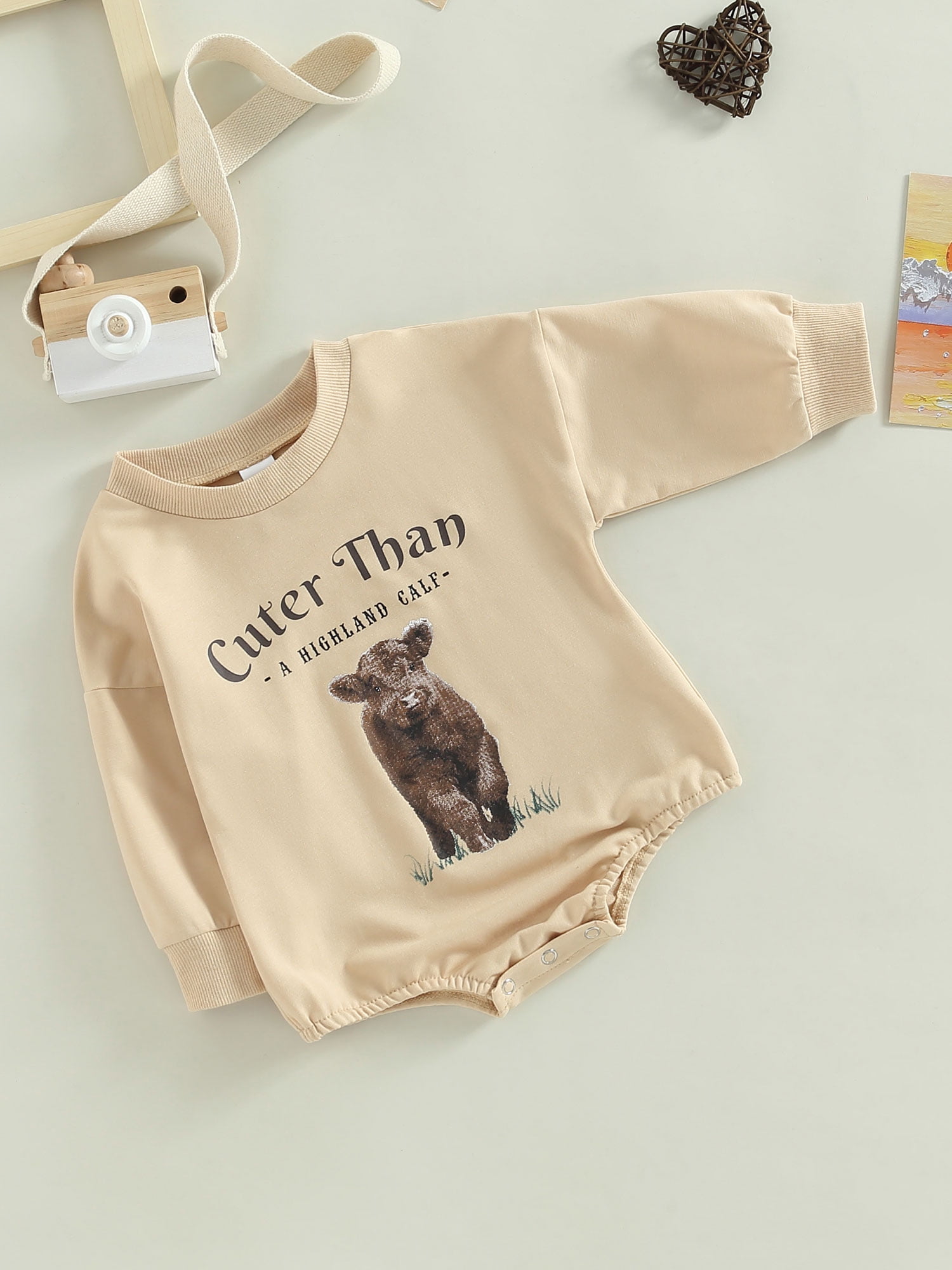 Western Newborn Baby Boy Clothes Cow Print Oversized Crewneck Bubble