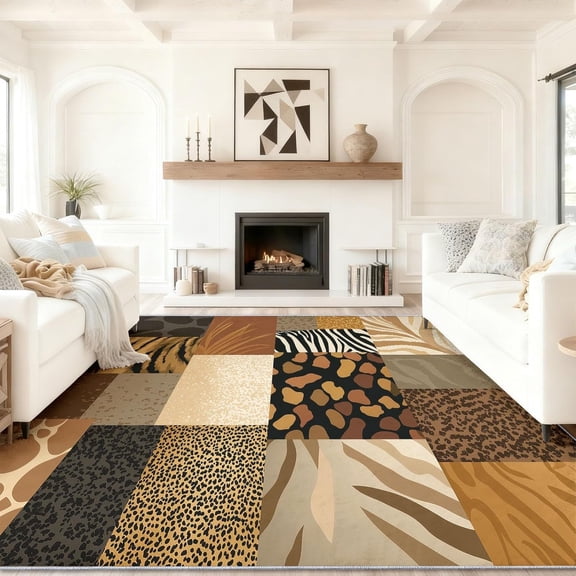 Western Non Slip Washable Carpet for Bedsides,Cowhide Cow Print Rug Modern Leopard Print Area Rug,Patchwork Decorative Rug on-Slip Rugs for Living Room Bedroom Home Decor-2' x 3'
