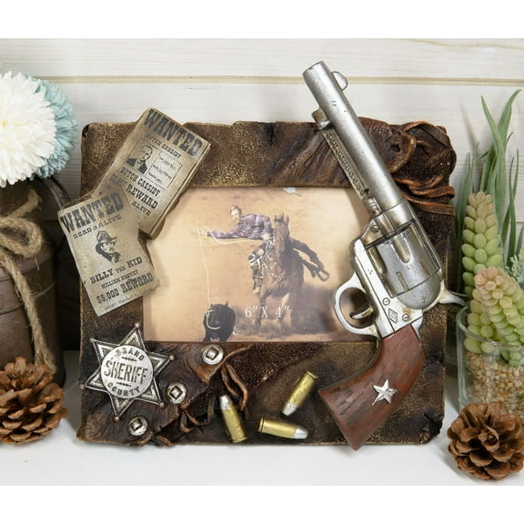 Western Outlaw Fugitive Wanted Sherriff Pistol Badge Bullets Photo Picture Frame