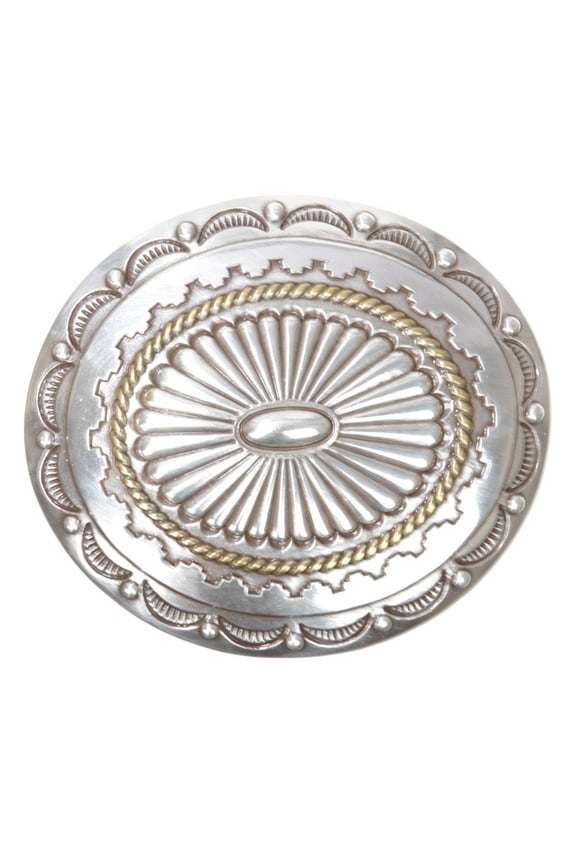 Western Oval Engraved Two Tone Belt Buckle