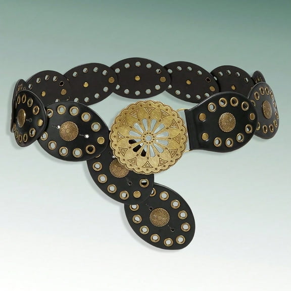 Western PU Leather Belts for Woman Concho Cowgirl Cowboy Disc Belt for Ladies Wide Boho Country Waist Belts for Dress