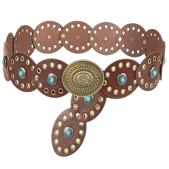 Western PU Leather Belts for Woman Concho Cowgirl Cowboy Disc Belt for Ladies Wide Boho Country Waist Belts for Dress