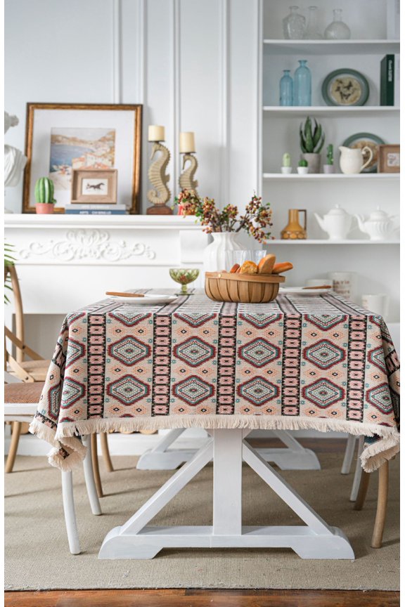 Western Party Linens Rectangle Tablecloths, Waterproof Table Cloth with Tassel,Wrinkle Free Table Cover Decoration for Kitchen Dinning Party Holiday