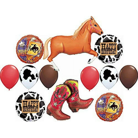 Western Party Supplies Birthday Cowboy Cowgirl Wild West Balloon Bouquet Decorations Tan Horse