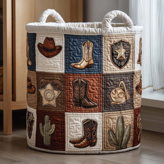 Western Patchwork Quilted Laundry Basket, Storage Bin Laundry Basket Fabric, House Storage Hamper, Mother Day's Gift Ideas