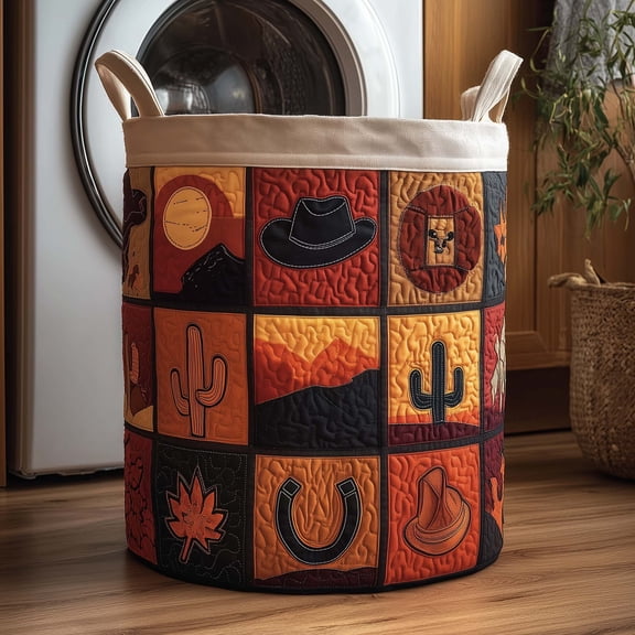 Western Patchwork Quilted Laundry Basket, Storage Bin Laundry Basket Fabric, House Storage Hamper, Mother Day's Gift Ideas