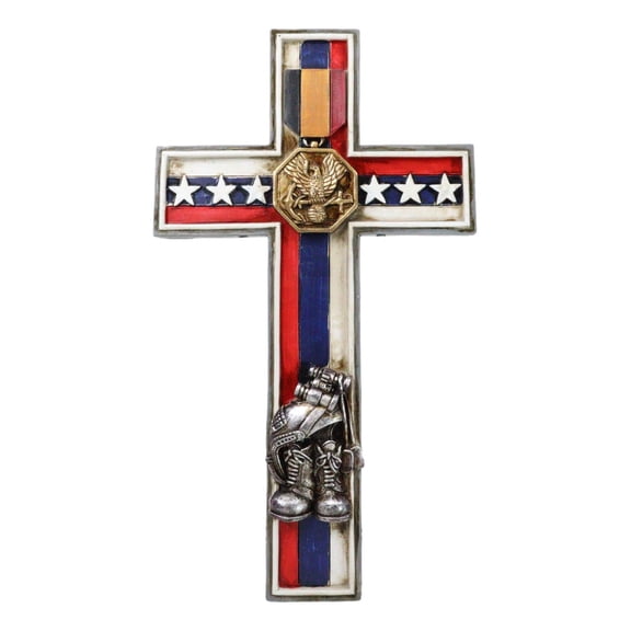 Western Patriotic American Flag Fallen Soldier Army Eagle Medal Wall Cross Decor