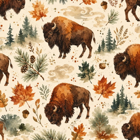 Western Peel and Stick Wallpaper 17.7in x 9.8ft Watercolor Bison Woodland Autumn Leaves Pine Branches Contact Paper Vinyl Waterproof Self Adhesive Wall Paper for Bedroom Shelf Cabinet