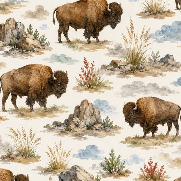 Western Peel and Stick Wallpaper 23.6in x 9.8ft Bison Wildlife Watercolor Prairie Grass Rocks Earth Tone Contact Paper Vinyl Waterproof Self Adhesive Wall Paper for Bedroom Shelf Cabinet