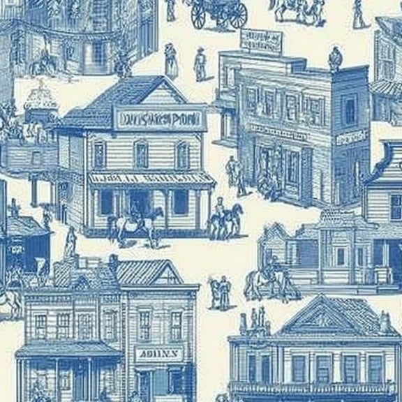Western Peel and Stick Wallpaper 23.6in x 9.8ft Vintage Western Town Horse Riders Old Buildings Blue Contact Paper Vinyl Waterproof Self Adhesive Wall Paper for Bedroom Shelf Cabinet Renter Friendly