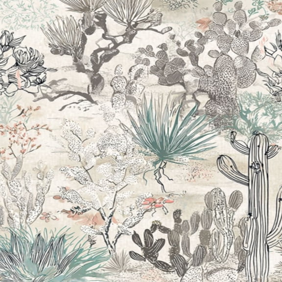 Western Peel and Stick Wallpaper Desert Cactus Succulent Plants Soft Neutral Tones Floral Accents Wall Mural 17.7in x 9.8ft Self Adhesive Removable Wall Paper Renter Friendly Wallpaper for Bedroom