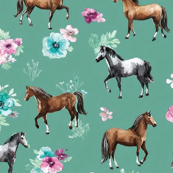 Western Peel and Stick Wallpaper Elegant Horses Floral Green Wall Mural 23.6in x 9.8ft Self Adhesive Removable Wall Paper Renter Friendly Wallpaper for Nursery Bedroom Cabinets