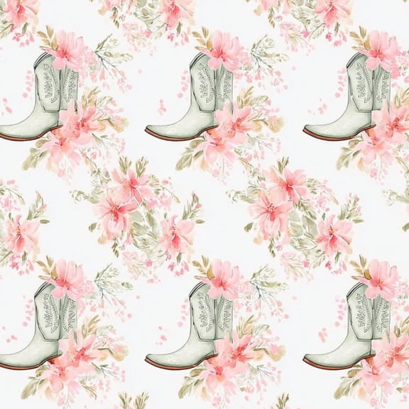 Western Peel and Stick Wallpaper White Cowboy Boots Pink Floral Watercolor Accents Wall Mural 23.6in x 9.8ft Self Adhesive Removable Wall Paper Renter Friendly Wallpaper for Nursery Bedroom Cabinets
